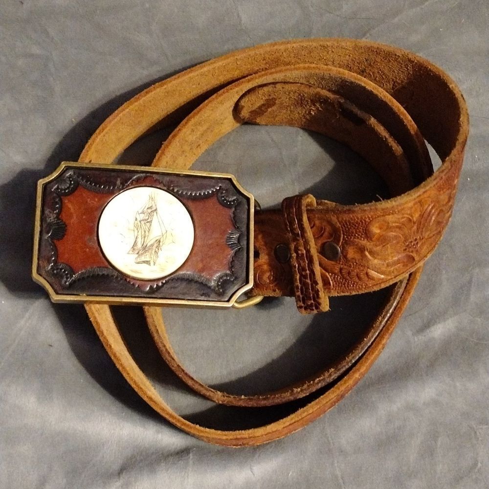 Vintage BTS scrimshaw buckle and belt